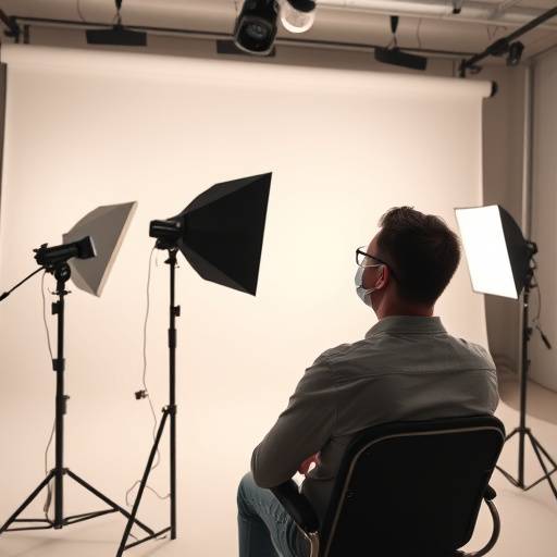Photographe professionnel prenant des photos dans un studio bien éclairé.